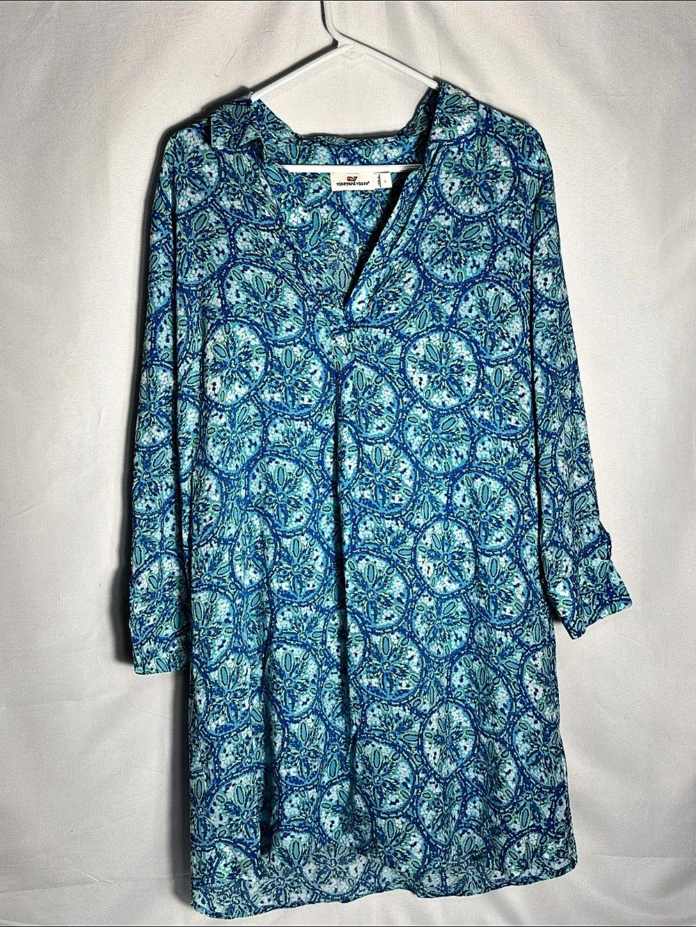 Vineyard Vines Blue Sand Dollar Print Tunic Shirt Dress Cover Up Large